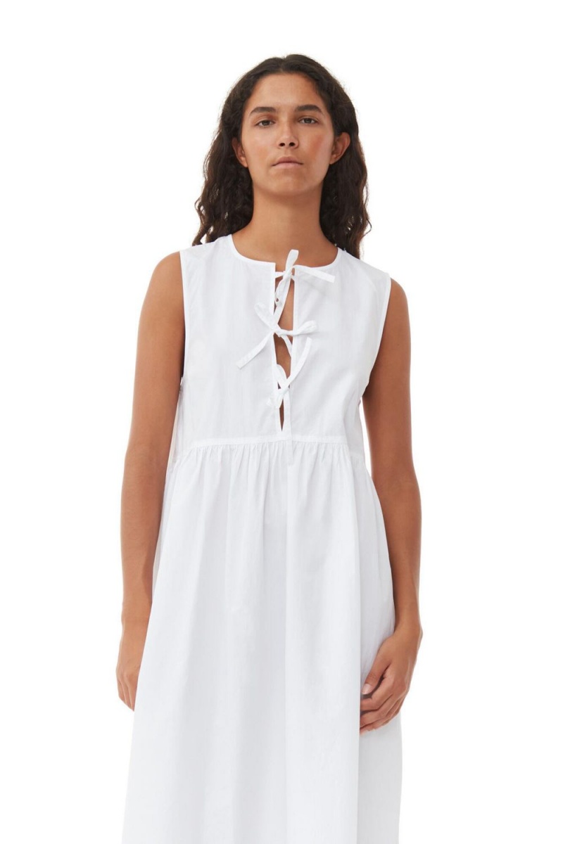 White Women's Ganni Cotton Poplin Midi Dress | 02OQGHAMY