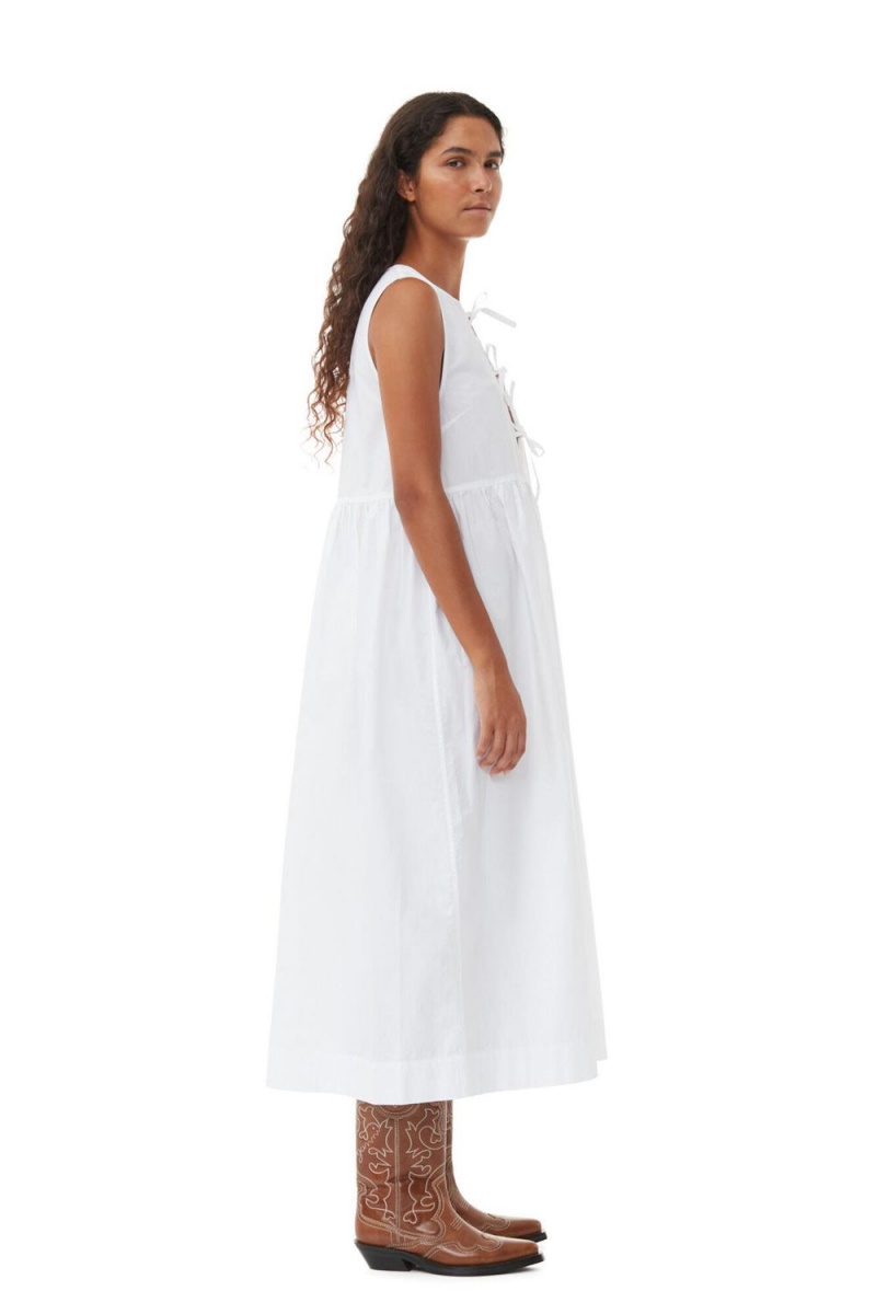 White Women's Ganni Cotton Poplin Midi Dress | 02OQGHAMY