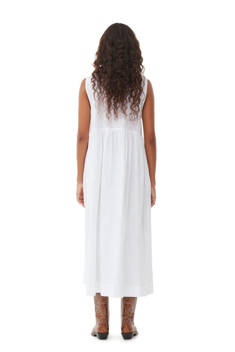 White Women's Ganni Cotton Poplin Midi Dress | 02OQGHAMY