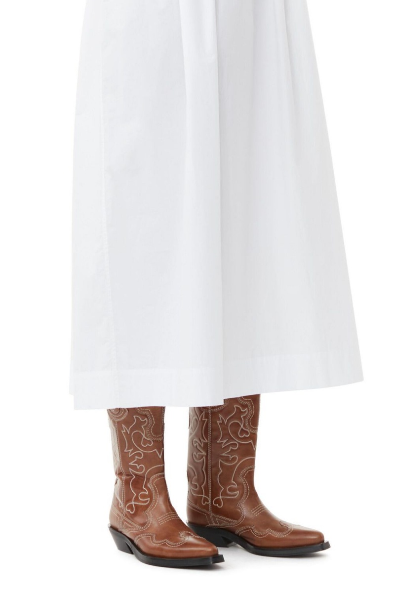 White Women's Ganni Cotton Poplin Midi Dress | 02OQGHAMY