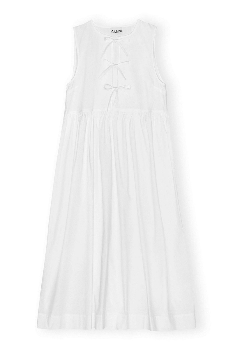 White Women's Ganni Cotton Poplin Midi Dress | 02OQGHAMY