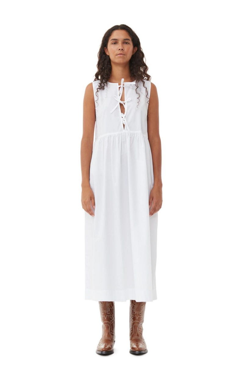 White Women\'s Ganni Cotton Poplin Midi Dress | 02OQGHAMY