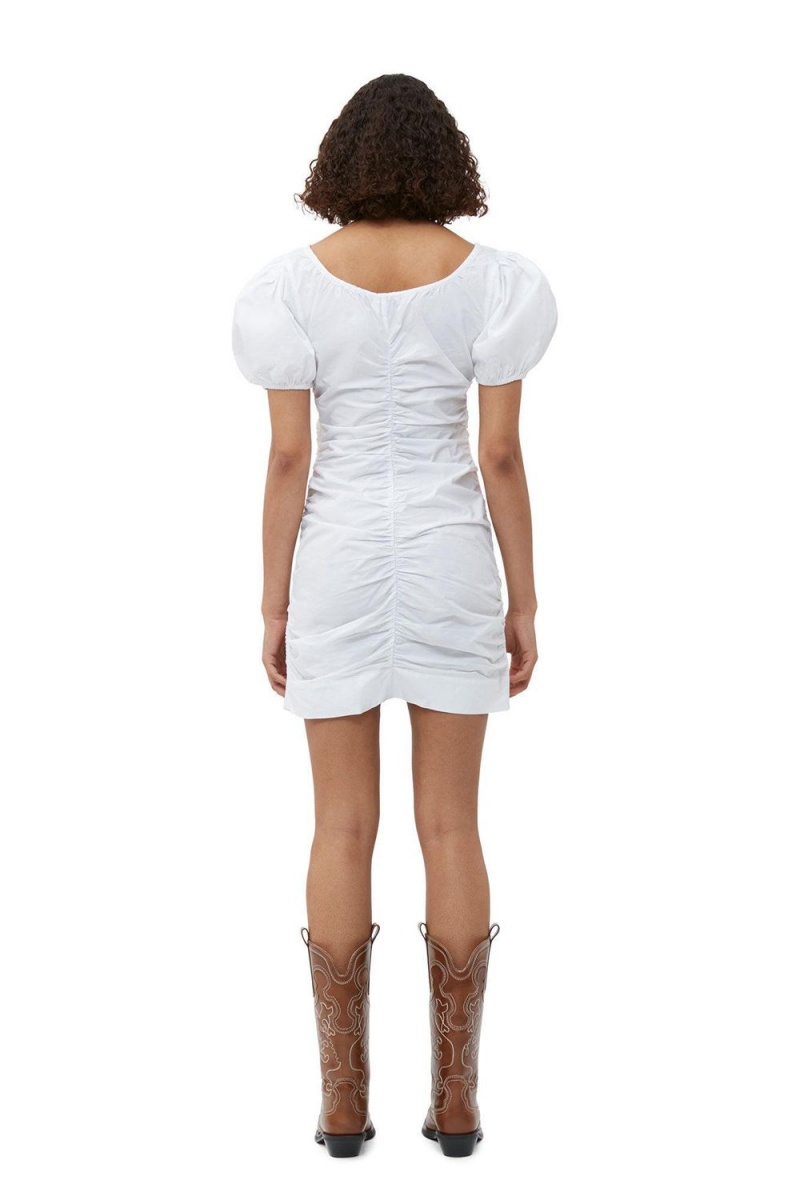 White Women's Ganni Cotton Poplin Mini Dress | 58DRIKTYU