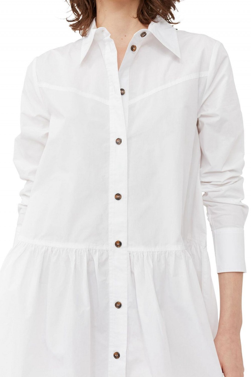 White Women's Ganni Cotton Poplin Mini Shirt Dress | 10BSCVJKW