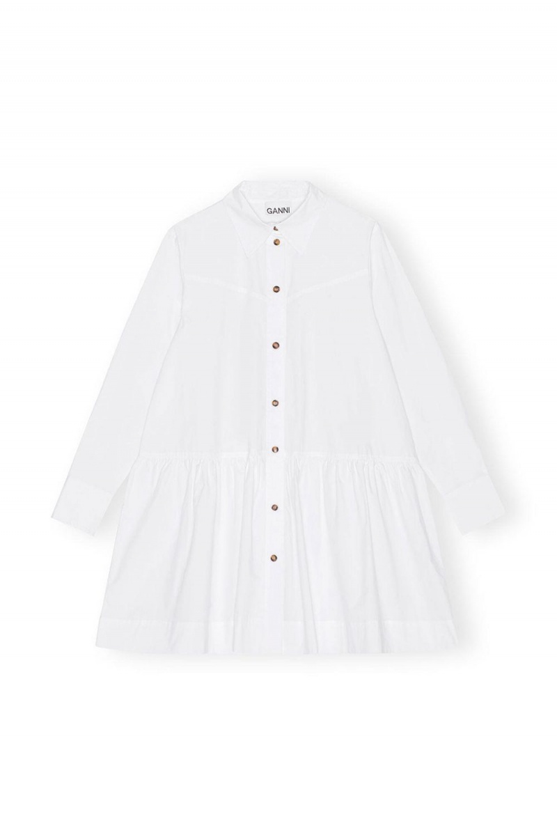 White Women's Ganni Cotton Poplin Mini Shirt Dress | 10BSCVJKW