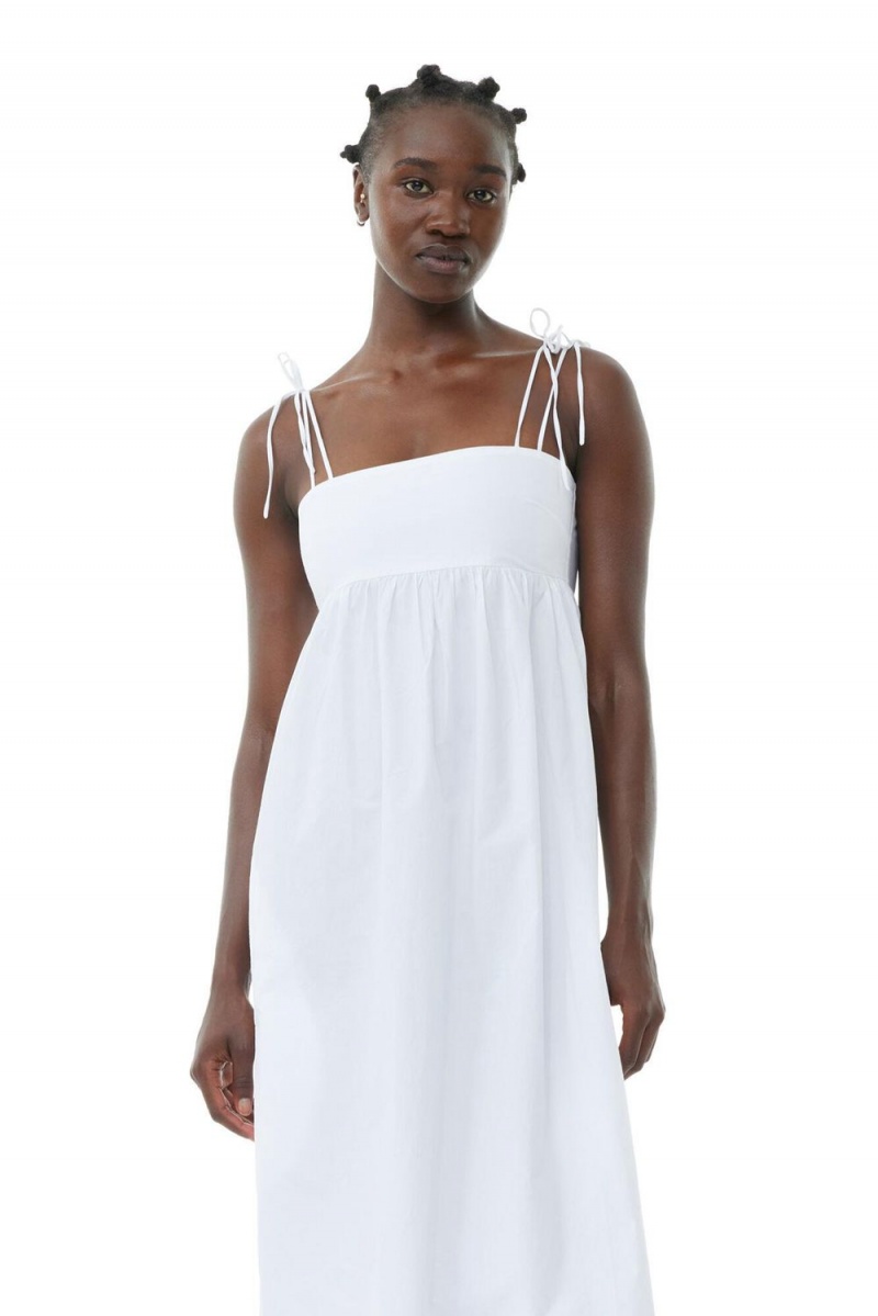 White Women's Ganni Cotton Poplin String Midi Dress | 85RJGYIAZ