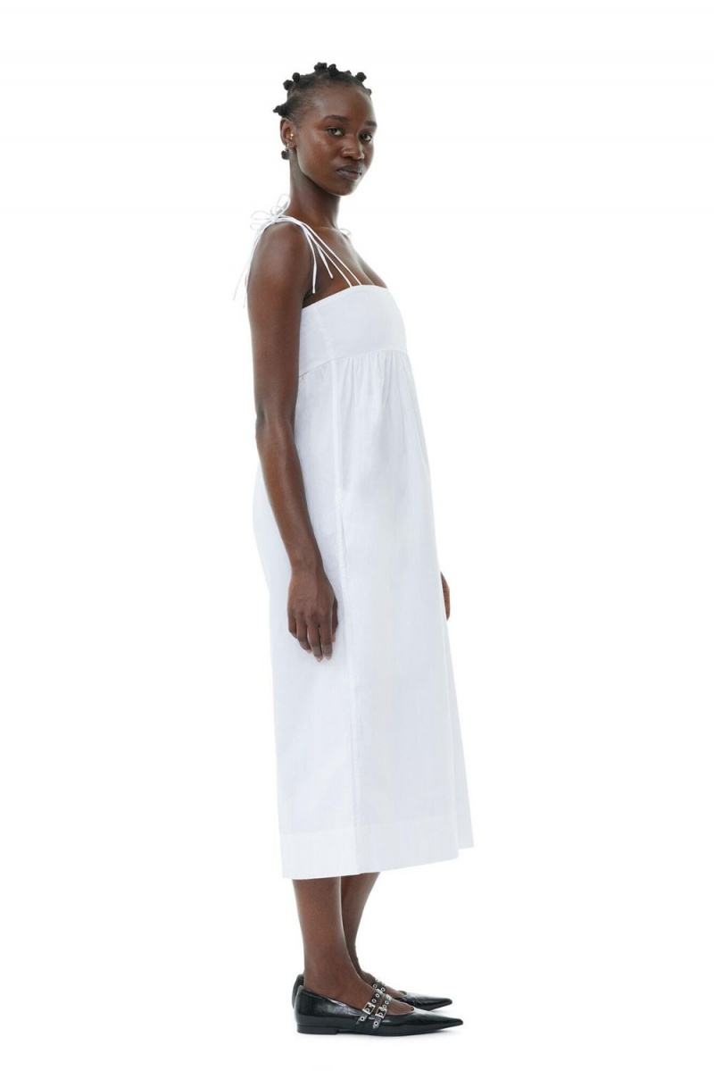 White Women's Ganni Cotton Poplin String Midi Dress | 85RJGYIAZ