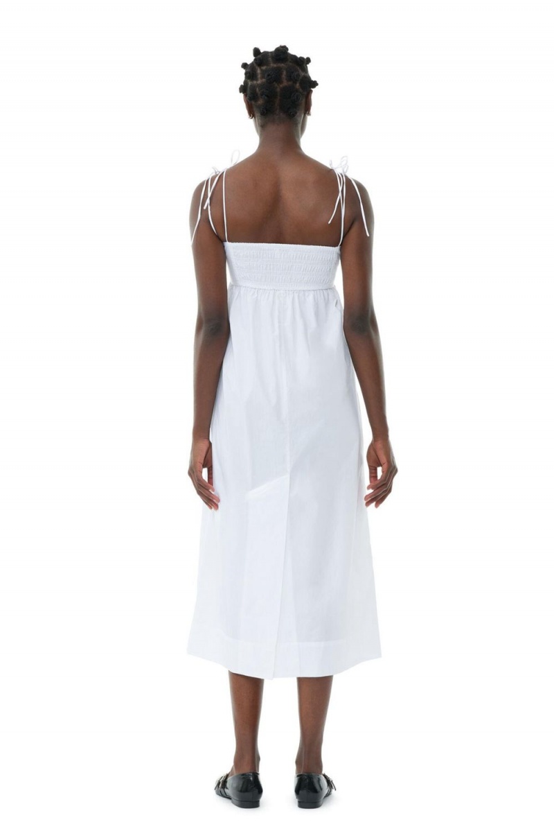 White Women's Ganni Cotton Poplin String Midi Dress | 85RJGYIAZ