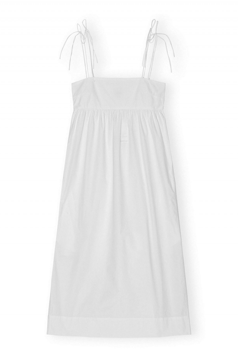 White Women's Ganni Cotton Poplin String Midi Dress | 85RJGYIAZ