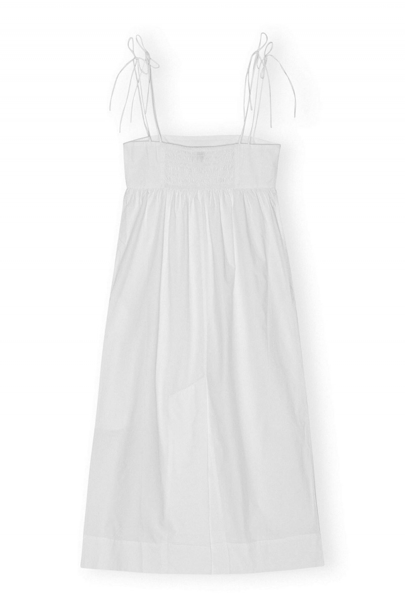 White Women's Ganni Cotton Poplin String Midi Dress | 85RJGYIAZ