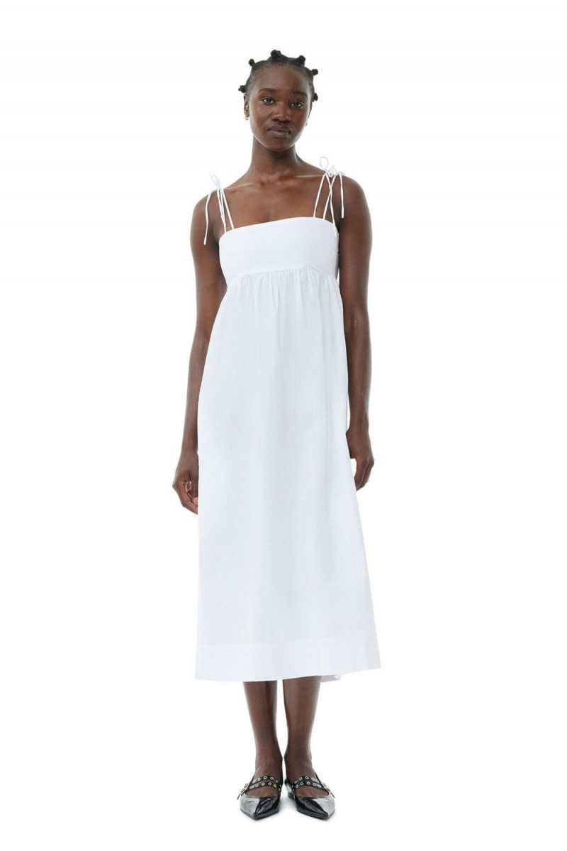 White Women\'s Ganni Cotton Poplin String Midi Dress | 85RJGYIAZ