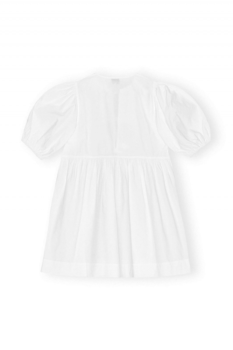 White Women's Ganni Cotton Poplin Tie String Mini Dress | 75CVFDLRG