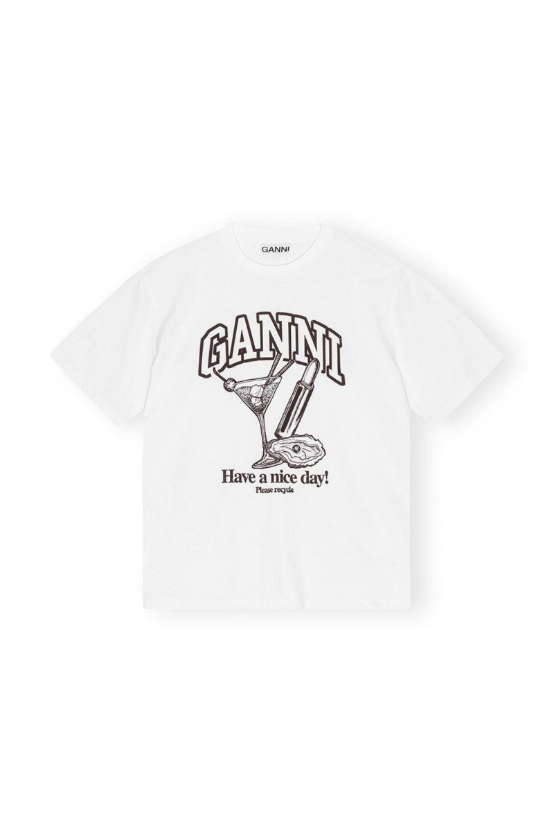 White Women's Ganni Future White Relaxed Cocktail T-Shirt | 20ARVKGIN