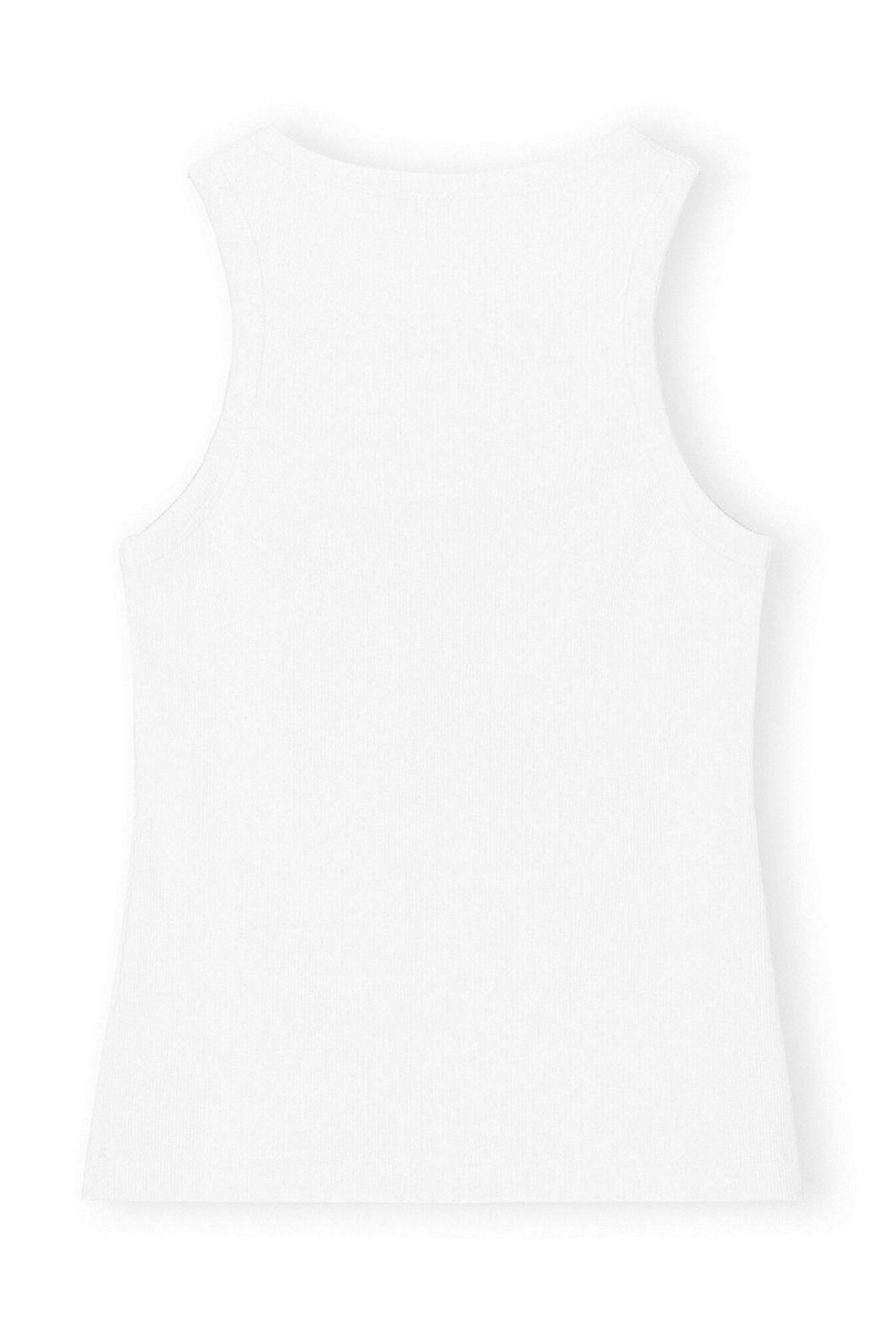 White Women's Ganni Graphic Rib Heart Tank Top | 01SHTIUQO