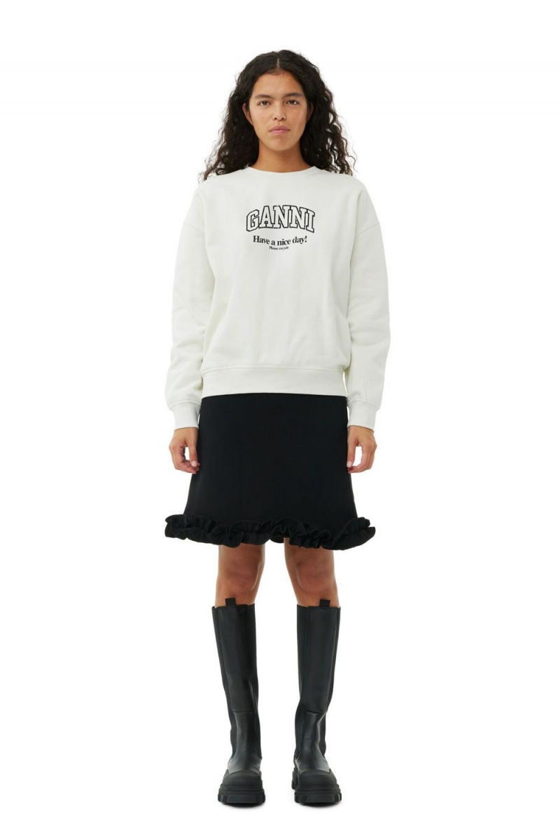 White Women's Ganni Grey Isoli Oversized Sweater | 80STLHXDJ