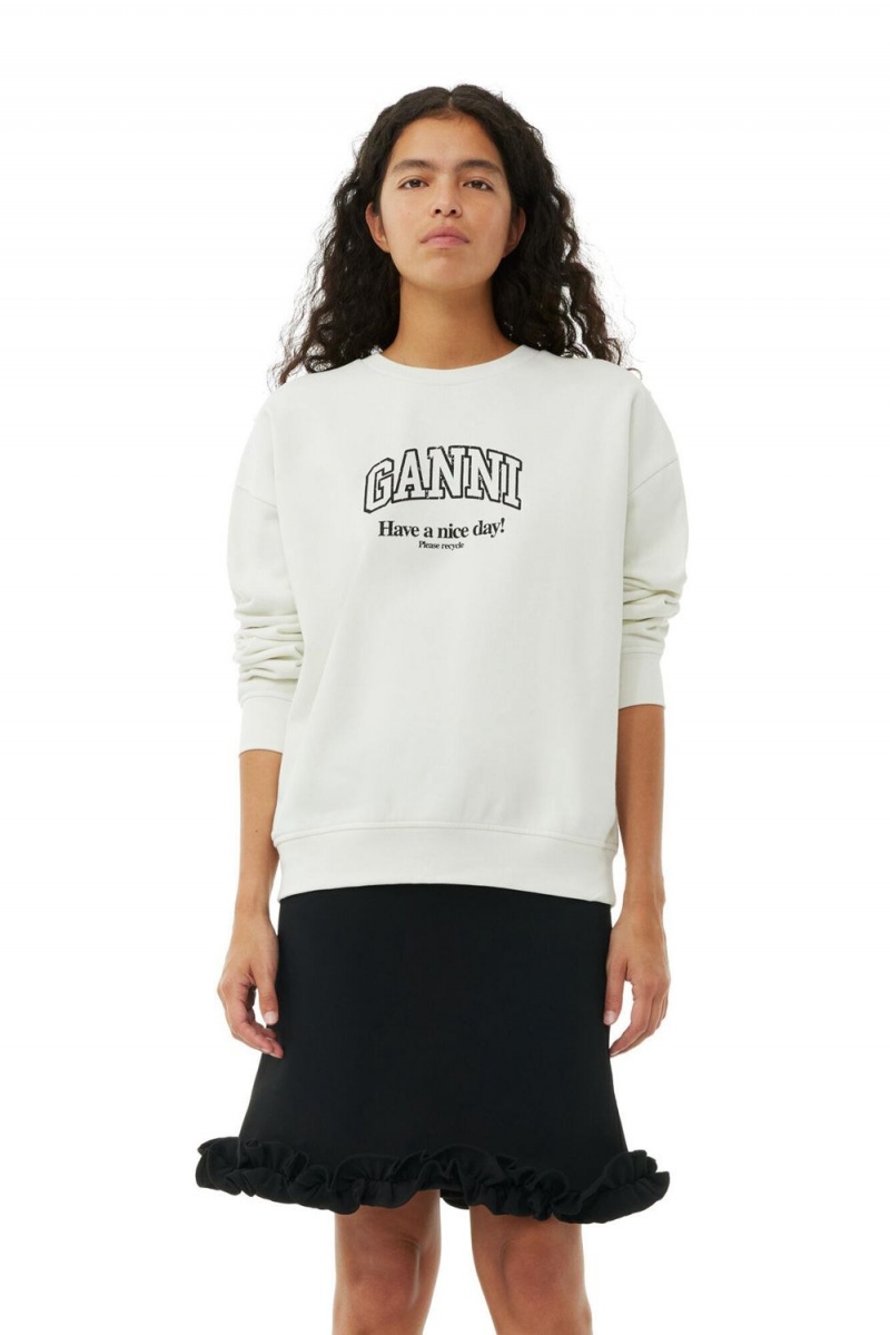 White Women\'s Ganni Grey Isoli Oversized Sweater | 80STLHXDJ