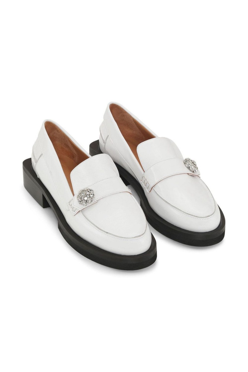 White Women's Ganni Jewel Moccasins | 24UPAXTBI