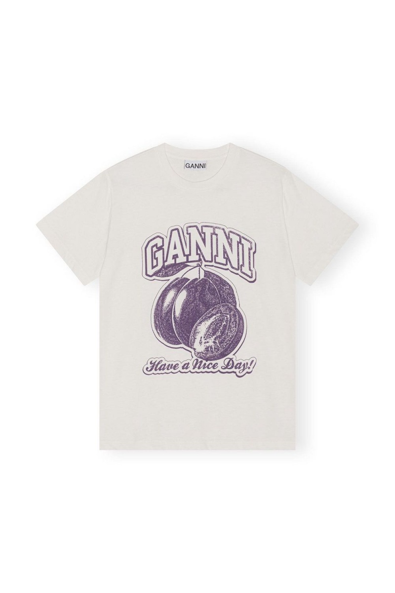 White Women's Ganni Plum Relaxed T-Shirt | 38YNBGVLF