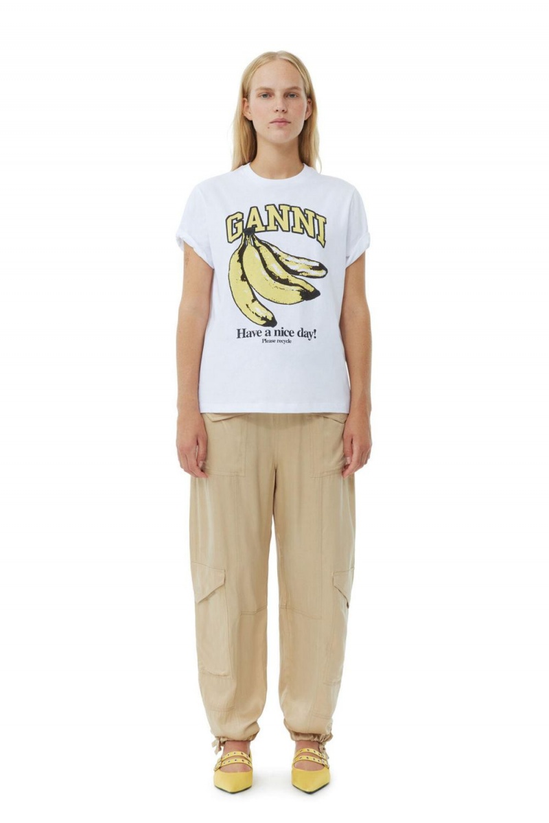 White Women's Ganni Relaxed Banana T-Shirt | 61KFPWJXA