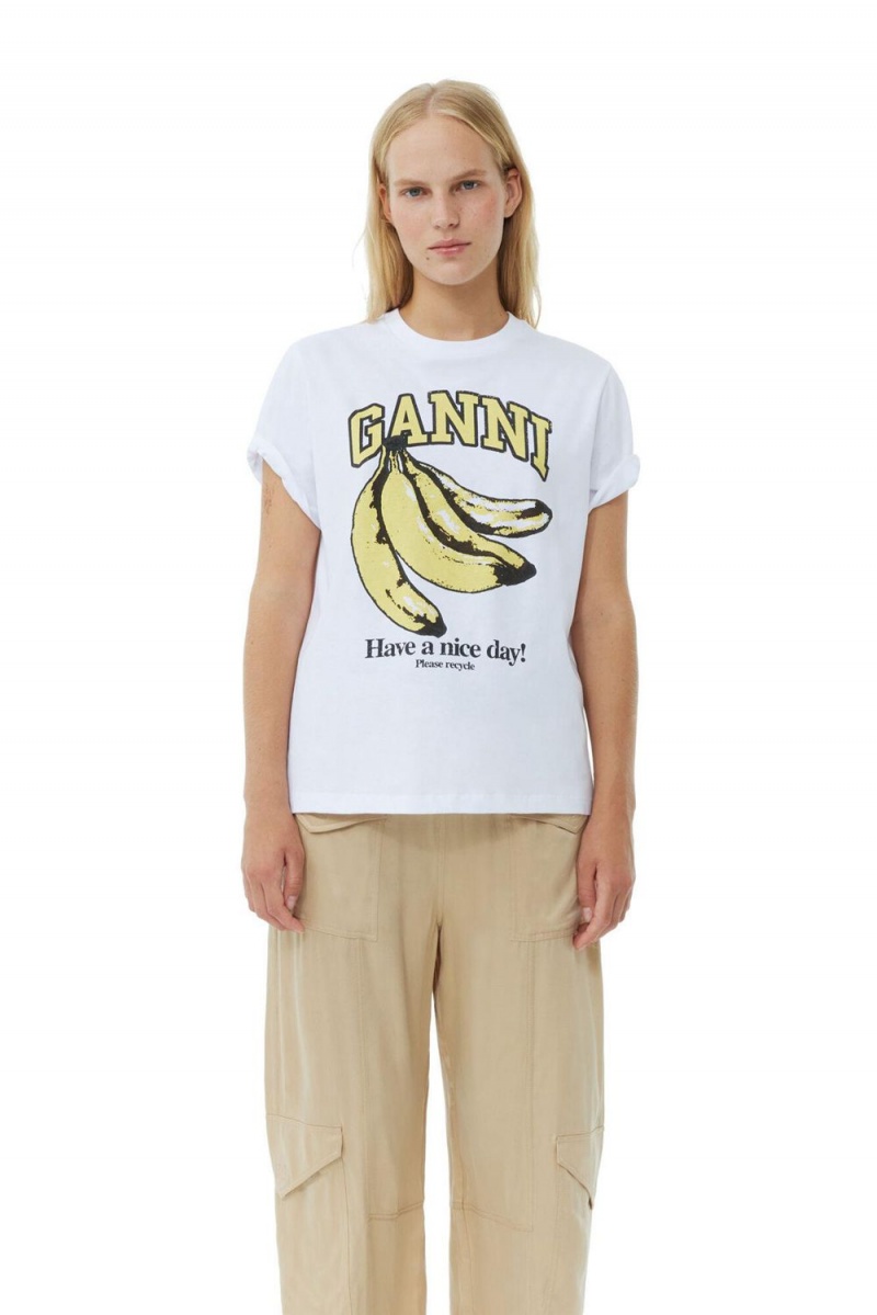 White Women\'s Ganni Relaxed Banana T-Shirt | 61KFPWJXA