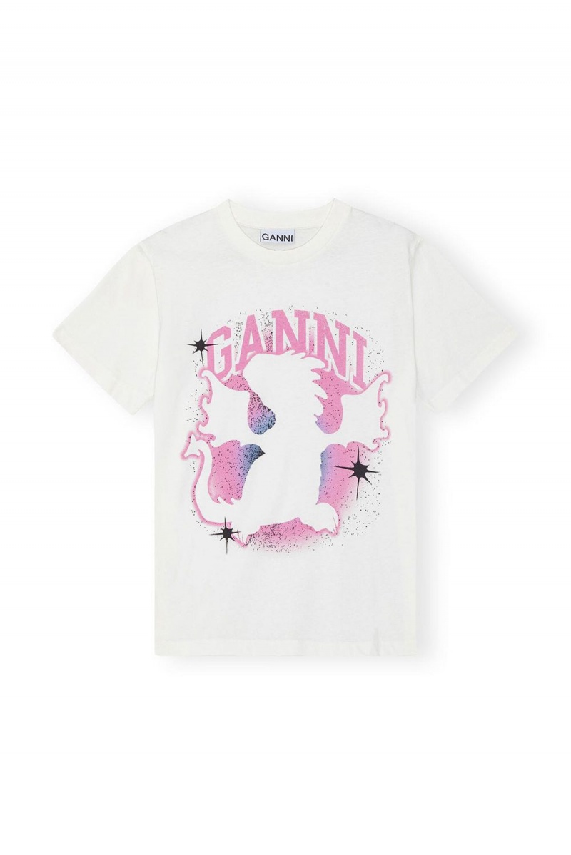 White Women's Ganni Relaxed Dragon T-Shirt | 96ZPLXRDG