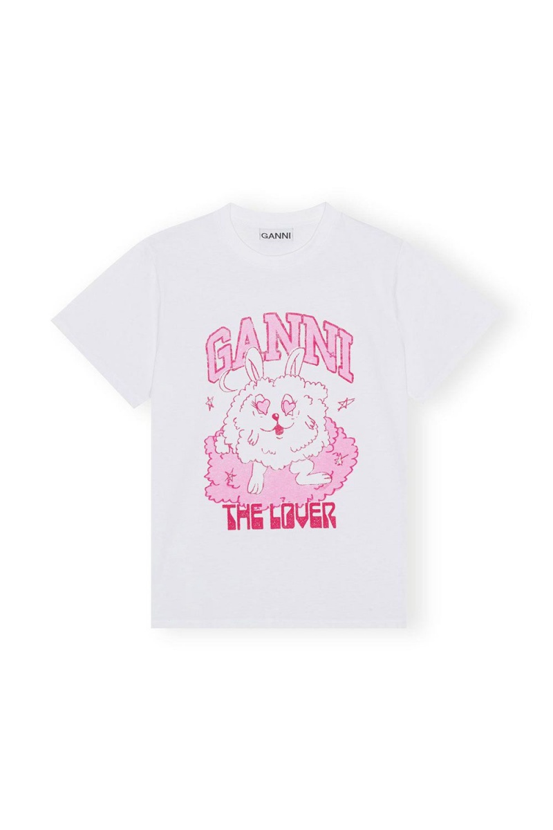 White Women's Ganni Relaxed Love Bunny T-Shirt | 05ZSVRDXK