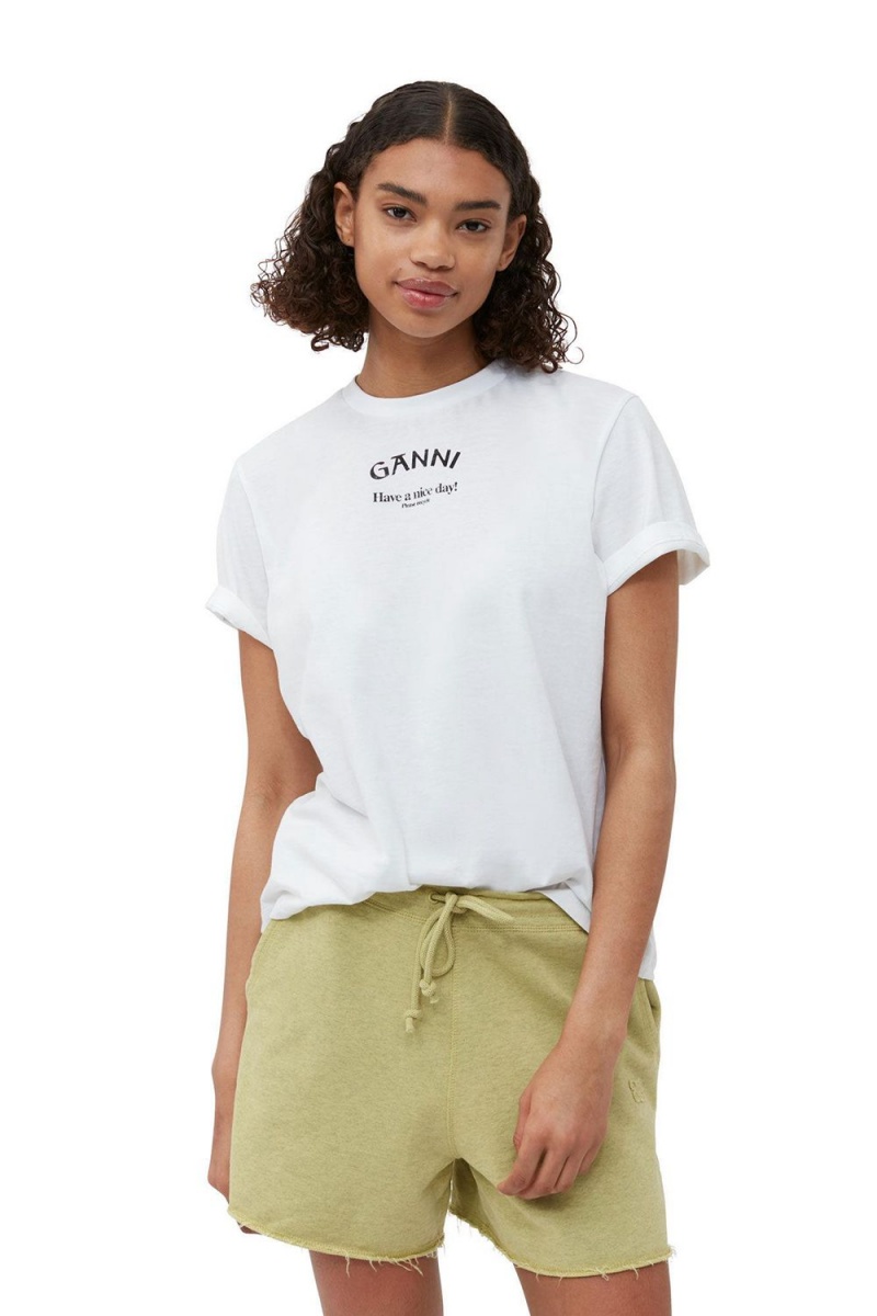 White Women's Ganni Relaxed O-neck T-Shirt | 82XRYLIPJ