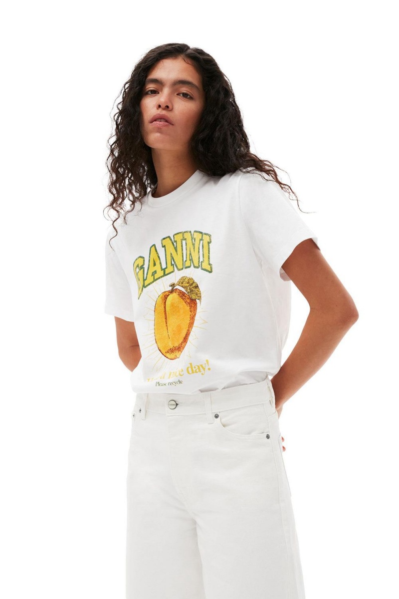 White Women's Ganni Relaxed Peach T-Shirt | 61RLUKAEZ