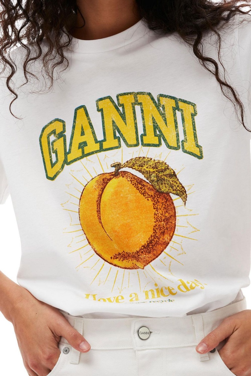 White Women's Ganni Relaxed Peach T-Shirt | 61RLUKAEZ