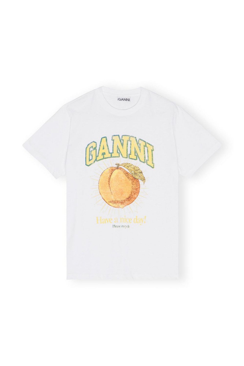 White Women's Ganni Relaxed Peach T-Shirt | 61RLUKAEZ