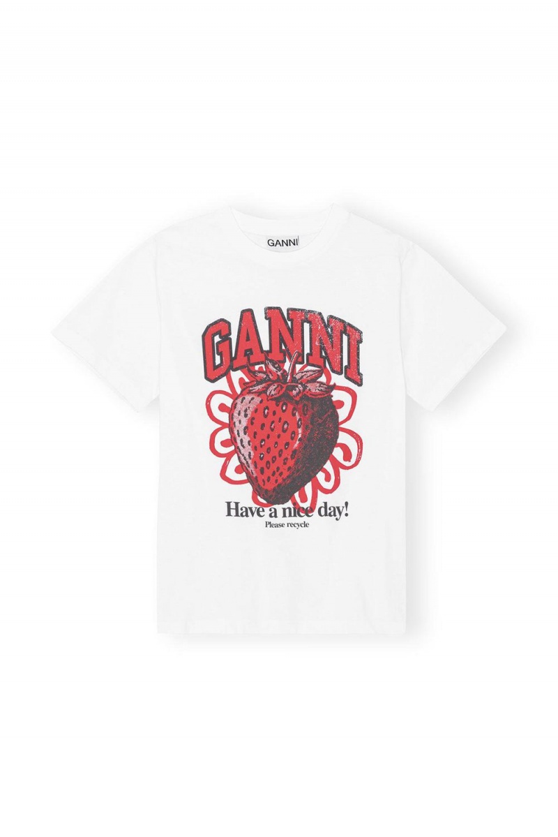 White Women's Ganni Relaxed Strawberry T-Shirt | 28CAXPGMT