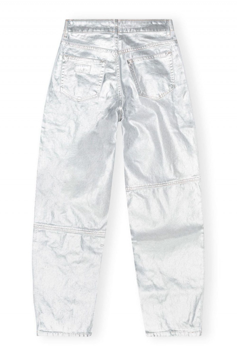 White Women's Ganni Silver Foil Stary Jeans | 38QVBWEGO