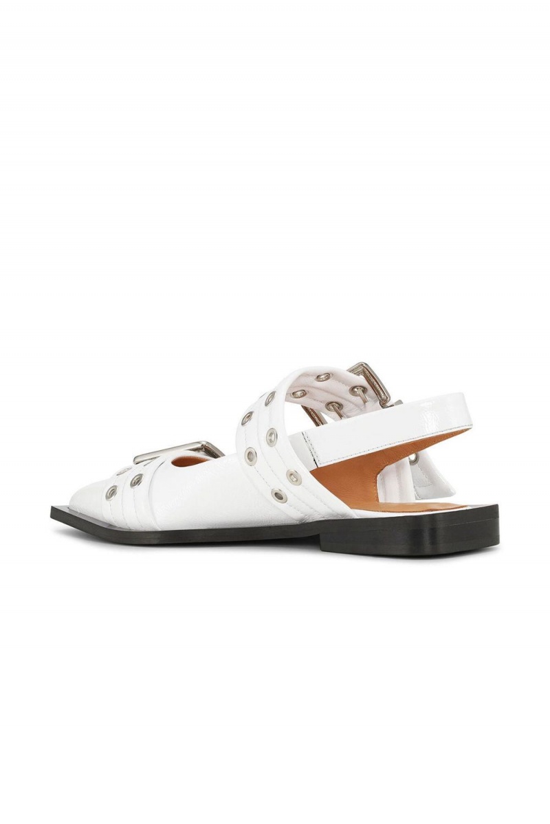 White Women's Ganni Wide Welt Buckle Ballerina | 91PDFTLUH