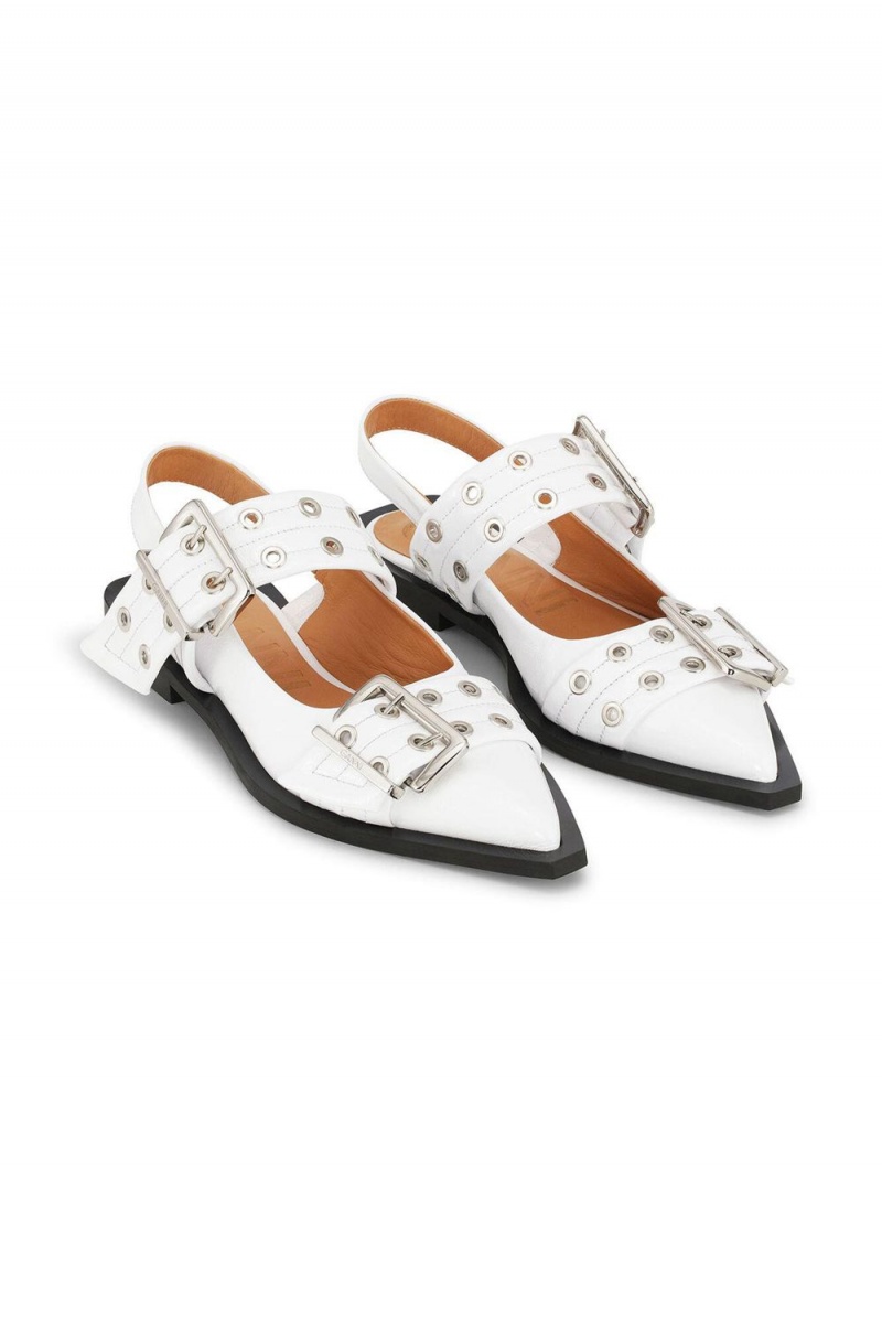 White Women's Ganni Wide Welt Buckle Ballerina | 91PDFTLUH