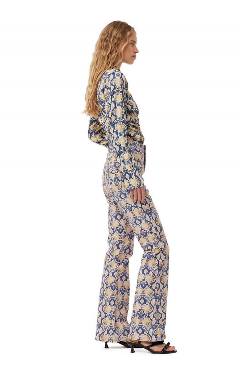 Yellow Women's Ganni Snake Printed Iry Jeans | 49MLIDAOF