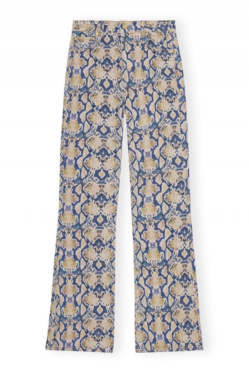 Yellow Women's Ganni Snake Printed Iry Jeans | 49MLIDAOF